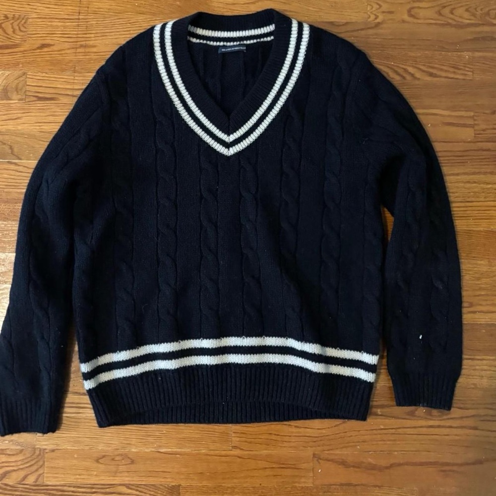 Brandy Melville Navy V-Neck Sweater with Stripes